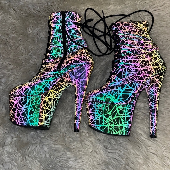 Pleaser ADORE-1020REFL, Exotic Lace-Up Front Ankle Boot Stripper **DAMAGED** - Picture 1 of 15